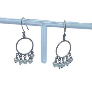 Sterling Silver drop chandelier earrings fresh water pearls dangling signed B